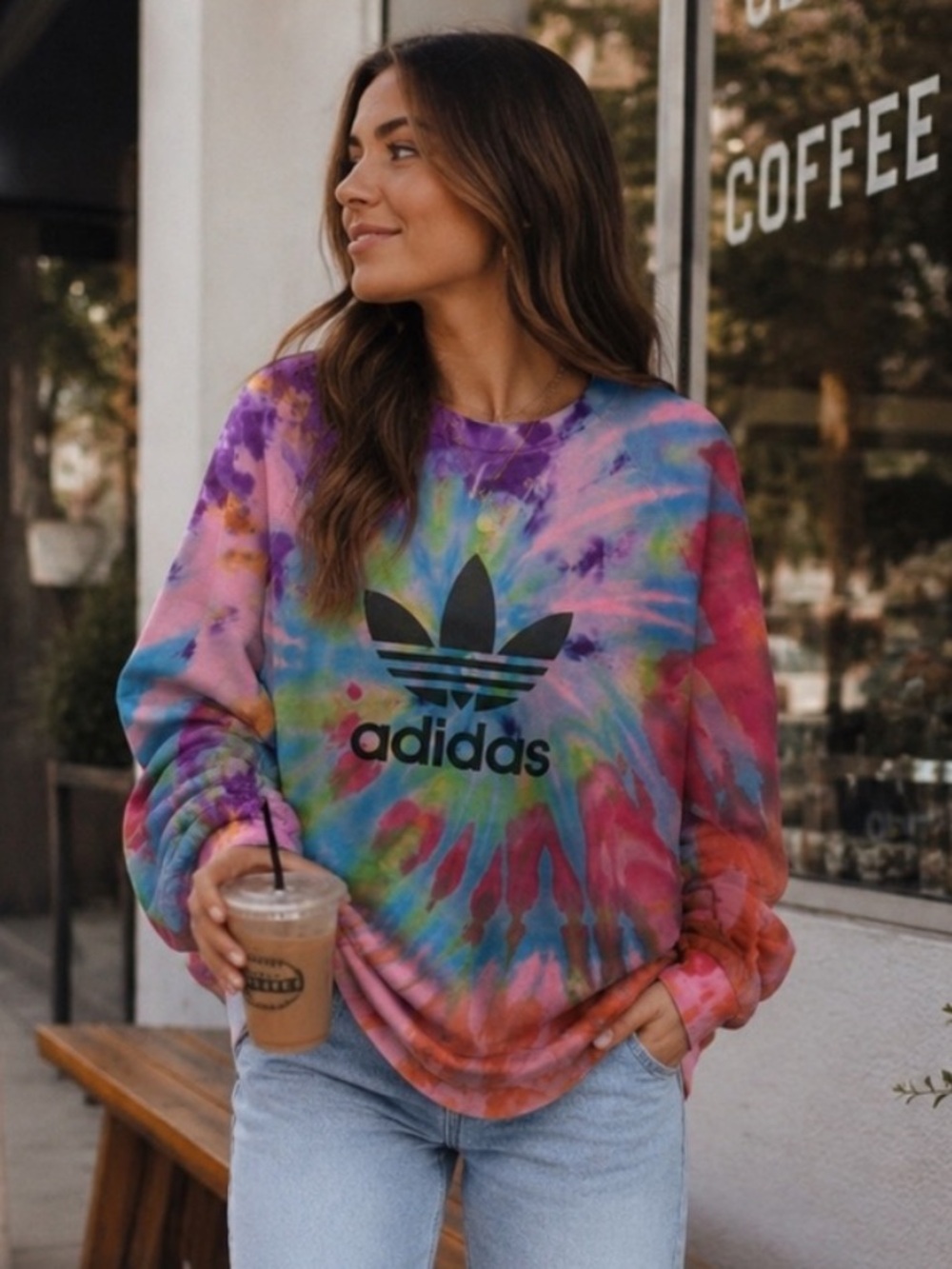 Adidas Originals Cotton Oversized Pastel Tie Dye Trefoil Rare Sweatshirt 2XL